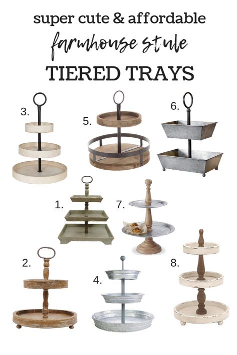 Farmhouse Style Tiered Trays #farmhouse #farmhousestyle #tieredtrays #farmhousetrays #farmhousedecor #budgetdecor #galvanizedtrays #entertaining Diy Farmhouse Decoration, Deco Champetre, Tiered Tray Diy, Farmhouse Side Table, Farmhouse Remodel, Dekor Diy, Dekorasi Kamar Tidur, Tiered Stand, Farmhouse Decoration