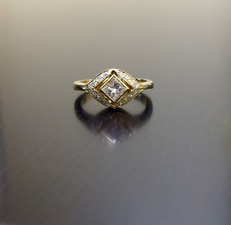 Yellow Gold Engagement Ring Vintage Art Deco Diamond, Gold Diamond Wedding Ring, Princess Cut Ring, Wedding Yellow, Princess Cut Diamond Engagement Ring, Gold Diamond Wedding Rings, Wedding Rings Princess Cut, Engagement Rings Princess, Diamond Ring Princess Cut