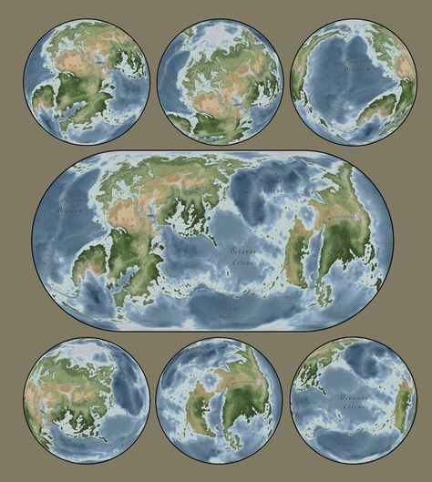 Thersis Eckert and Orthographic Physical map proje by n-a-i-m-a on DeviantArt Fantasy World Map Generator, Planet Map, Fantasy Map Making, Earth Style, Geographical Features, Imaginary Maps, Fantasy World Map, Physical Map, Atlas Map