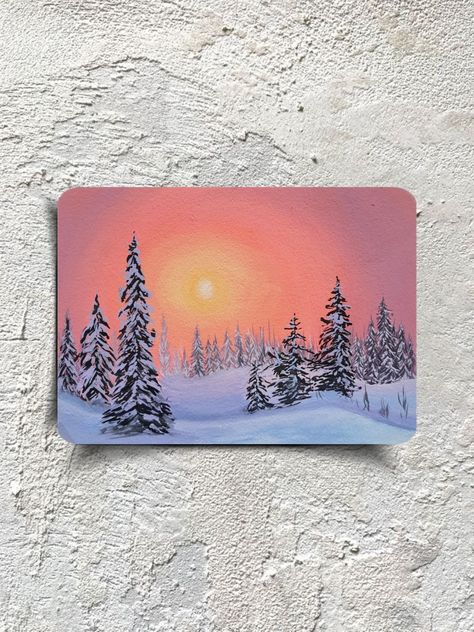 Winter Morning Painting, Winter Painting Aesthetic, Simple Winter Paintings On Canvas, Snowy Mountains Painting Easy, Christmas Gouache Paintings, Painting Ideas On Canvas Winter, Easy Winter Canvas Painting, Winter Acrylic Paintings, Gloomy Painting