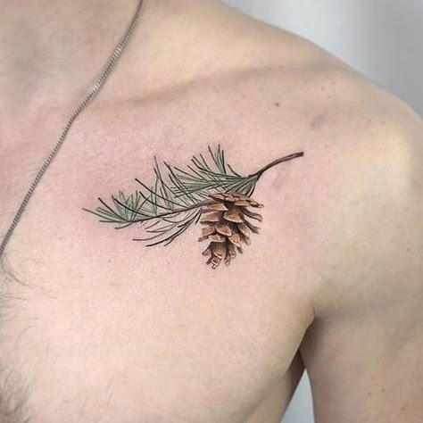 Pine Cone Tattoo, Pinecone Tattoo, Cone Tattoo, Pine Tattoo, Tato Minimal, Small Chest Tattoos, Shape Tattoo, Men Chest, Muster Tattoos