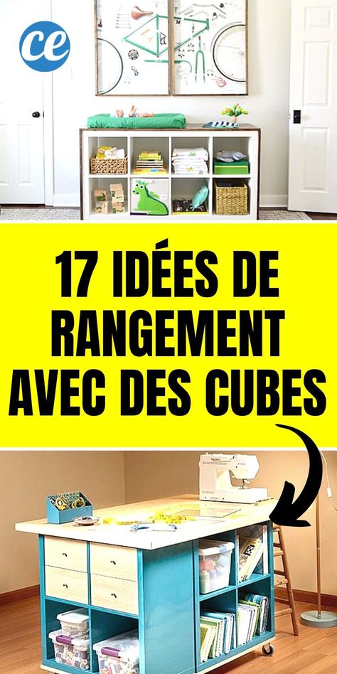 Vous cherchez des idées de rangement avec cubes ? Ces cubes de rangement qu'on trouve chez Ikea, Conforama, But sont une mine d'idée pour le rangement dans une chambre, un salon, une cuisine, un bureau. Ils sont faciles à utiliser, pratiques et pas chers. Cube Ikea, Etagere Cube, Novelty Sign, Home Decor, Design, Home Décor