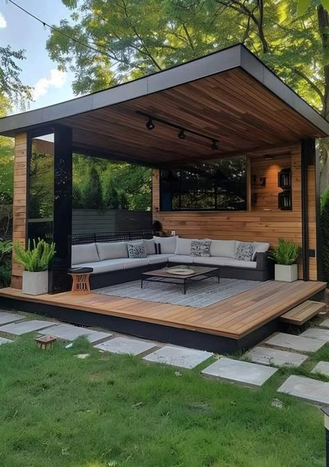 Backyard Lounge Area, Outdoor Gazebo Ideas, Covered Gazebo, Pool Gazebo, Small Backyards, Gazebo Ideas, Outdoor Lounge Area, Outdoor Gazebo, Modern Backyard Landscaping