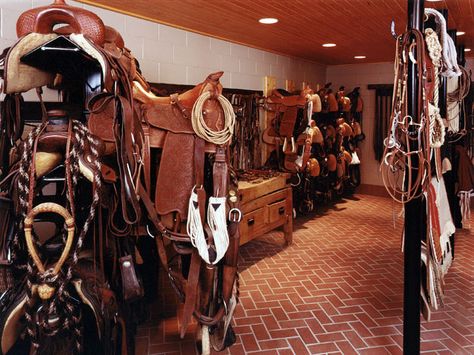 For busy barns, the tack room can be one of the most important spaces to consider. Here are some great ideas and photos to get you going. Tack Room Organization, Horse Tack Rooms, Barn With Living Quarters, Tack Rooms, Dream Stables, Dream Horse Barns, Tack Shop, Cowgirl Magazine, Barn Plans