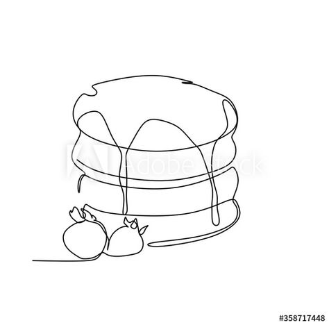 Pancake Tattoo, Pancakes Drawing, Food Line Drawing, Contour Line Drawing, Strawberry Pancakes, Line Drawing Art, Art Vector Illustration, Minimal Drawings, Contour Line