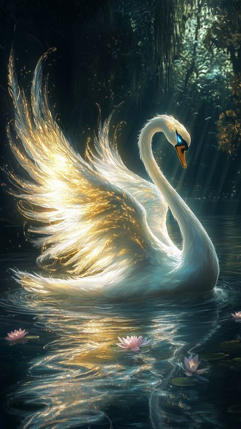 Swan In Lake, Ethereal Creature, Village Forest, Swan Wings, Best Armor, Sacred Groves, Beautiful Swan, Underwater Animals, Cute Pastel Wallpaper