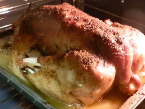 An upside-down turkey goes against conventional wisdom, but try it and see how moist and juicy the breast meat is in a turkey cooked without stuffing. Upside Down Turkey, Turkey Croquettes, Best Turkey Recipe, Paleo Turkey, Thawing Turkey, Moist Turkey, Ground Turkey Recipes Healthy, Healthy Ground Turkey, Whole Turkey