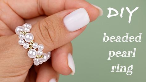 DIY Pearl Beaded Ring Tutorial | Easy Bead Ring Making Guide Beaded Ring Tutorial, Diy Pearl Rings, Bead Rings, Diy Beaded Rings, Pearl Rings, Pearl Engagement Ring, Ring Tutorial, Pearls Diy, Ring Making