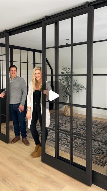 Sarah & Dan | DIY & Design on Instagram: "DIY DOORS + BLACK STAIN✨ Progress update! We finished building the sliding doors for the space and it really transformed after the stain! We moved forward with staining the wood in a black stain that still shows the grain beautifully while allowing texture and creating a bold statement! (See the close up in the reel😍) We are calling this space the creative studio! The dividers, doors and glass will provide just enough privacy for someone to focus without loosing the natural light! More to come on this project, stay tuned!" Play Nook, Roman Clay, Diy Doors, Sliding Door Room Dividers, Loft Door, Diy Loft, Glass Door Design, Diy Loft Bed, Joinery Design