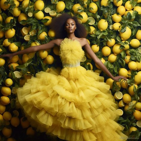 #midjourneyart #ai #midjourney #fashion Lemon Photoshoot Model, Yellow Editorial, Lemon Photoshoot, Yellow Photoshoot, Vodka Lemon, Editorial Photo Shoot, Orange Photo, Bday Shoot, Modeling Poses