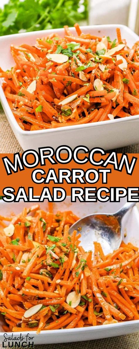 Moroccan Carrot Salad can be served chilled or at room temperature. It's a great side dish for grilled meats, sandwiches, or as part of a larger salad spread. Moroccan Carrot, Salad Taco, Salad Macaroni, Moroccan Carrot Salad, Moroccan Carrots, Salad Kale, Carrot Salad Recipes, Salad Pasta, Carrot Salad