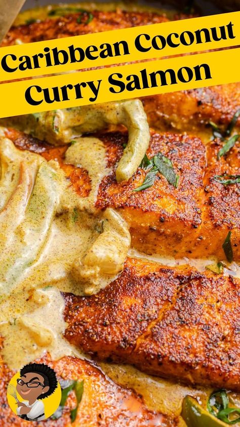 Fish In Curry Sauce, Jamaican Coconut Curry Fish, Salmon Recipes Shredded, Recipes For 30 People, Mexican Style Salmon Recipes, Salmon Dinner Meals, Curry Salmon Jamaican, Coconut Curry Baked Cod, Coconut Crusted Salmon