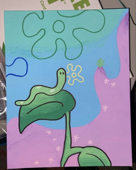 Cool Painting Ideas Big Canvas, Easy Cool Sketch Ideas, Guy Canvas Painting Ideas, Easy Paintings For Room Decor, Square Simple Painting, Canvas Painting Ideas Meaningful, Acrylic Painting Spongebob, East Painting Ideas Canvases, Kawaii Acrylic Painting