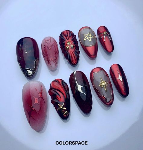 Midevil Nail Art, Siren Nails Dark, House Of The Dragon Nails, Targaryen Nails, Got Nails, Nails Done At Home, Creative Nail Ideas, Vampire Nails, Fake Nails Designs