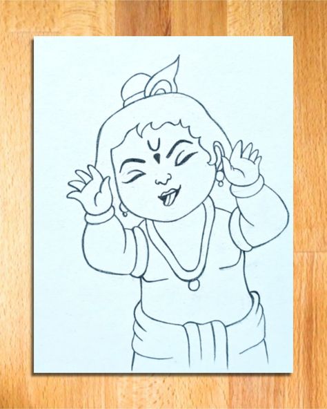 Simple Drawing of Baal Krishna Laughing | Baal Krishna Pencil Drawing for Beginners || baal krishna drawing, shree krishna drawing, how to draw baal krishna, baal krishna pencil sketch, easy drawing of baal krishna, shree krishna thakur line art, lord krishna drawing ideas, art videos, god drawing, pencil drawing, simple drawing, line arts, drawing tutorial, vivek art academy. Easy Krishna Painting For Beginners, Krishna Drawing Ideas, Krishna Pencil Sketch, Krishna Drawing Easy, Shree Krishna Drawing, Lord Krishna Drawing, Pencil Drawing For Beginners, God Drawing, Pencil Drawing Images