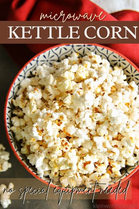 Kettle Corn Recipe Microwave, Homemade Kettle Corn, Kettle Corn Recipe, Kettle Popcorn, Homemade Popcorn, Corn Recipe, Kettle Corn, Microwave Cooking, Popcorn Recipes