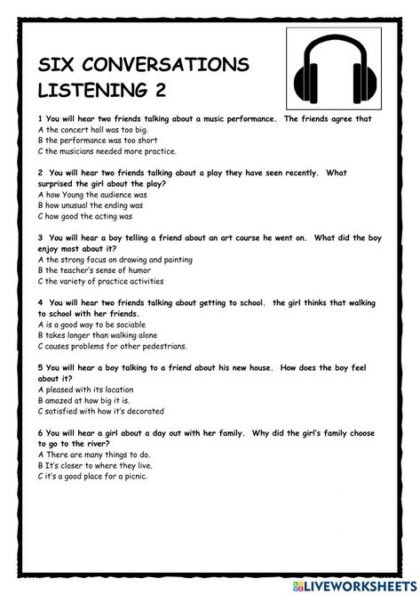 Listening Exercises For Kids, English Listening Practice, Conversational English Lessons For Adults, Listening Activities For Adults, Listening Worksheets For Kids, English Conversation Worksheets, Listening Skills Worksheets, Listening Comprehension Activities, Song Listening