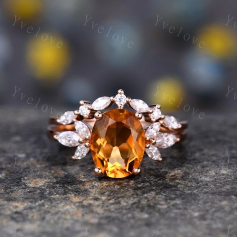 Orange Topaz Wedding Ring, Amber Wedding Ring, Orange Engagement Ring, Amber Engagement Ring, Citrine Wedding Ring, Rosegold Ring, Citrine Engagement Ring, Citrine Wedding, Citrine Ring Engagement