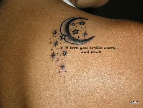 30+ Examples of Amazing and Meaningful Moon Tattoos - For Creative Juice Star Tattoo On Shoulder, To The Moon And Back Tattoo, Moon Star Tattoo, Tattoo Son, Stars Tattoo, Crescent Moon Tattoo, Moon Tattoos, Star Tattoo Designs, Moon Tattoo Designs