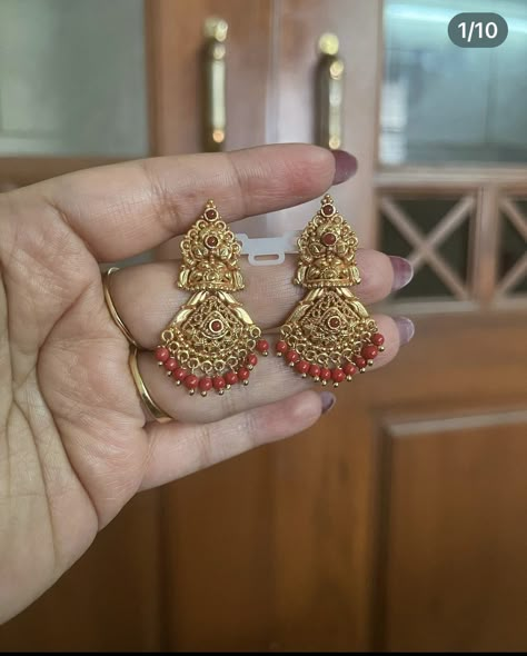 Earrings Gold Indian Buttalu, Gold Earrings Indian Wedding Bridal, Hear Rings Ears Gold, Chandini Earrings Gold, Coral Studs In Gold, Pradhanam Rings, Coral Earrings Gold Indian, Gold Ear Rings Designs, Ear Rings Gold Indian