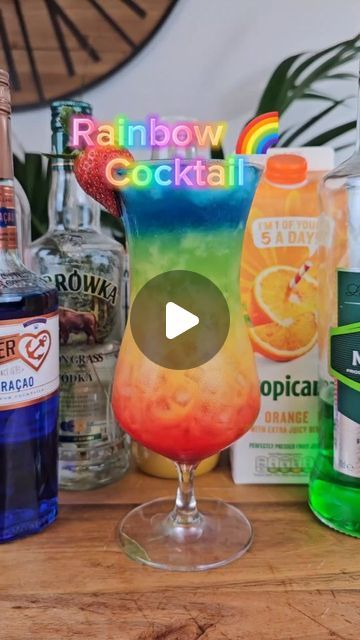 FirstSip.co.uk on Instagram: "Rainbow 🌈 Cocktail #rainbow #rainbowcocktail #drink #drinktok #easycocktails #recipe #fyp #howto #layer #multicolor" Rainbow Paradise Cocktail Recipe, Layered Drinks Alcohol, Pride Drink Recipes, Rainbow Paradise Cocktail, Rainbow Drinks Alcohol, Rainbow Cocktail Recipe, Pride Cocktails, Candy Alcohol Drinks, Paradise Bar