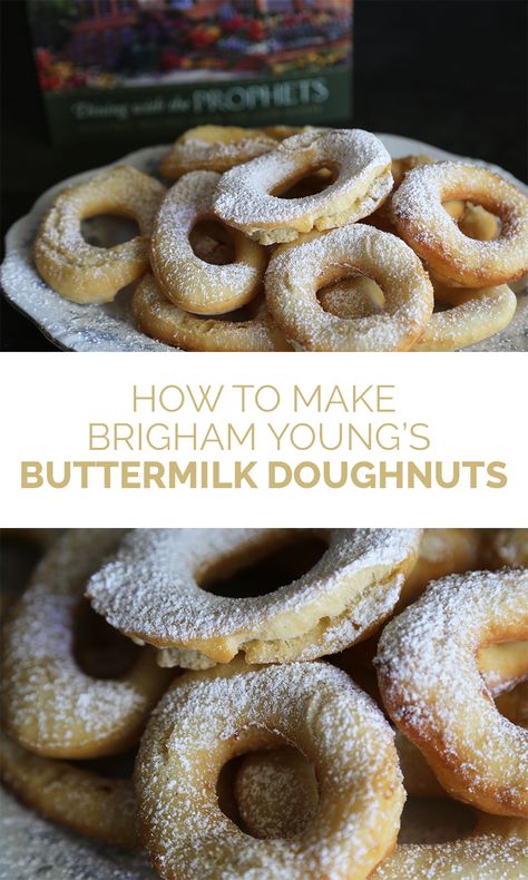 Here is a great recipe to help you celebrate Pioneer Day! Pioneer Day commemorates the arrival of the Saints into the Salt Lake Valley on July 24, 1847 after a long trek west. Brigham Young was the leader of the Church and is called the “American Moses” for leading the expeditions. These are his favorite buttermilk doughnuts! … Pioneer Day Food Ideas, Utah Pioneer Day, Pioneer Day Decorations, Pioneer Desserts, Pioneer Day Food, Pioneer Snacks, Lds Recipes, Mormon Recipes, Pioneer Food