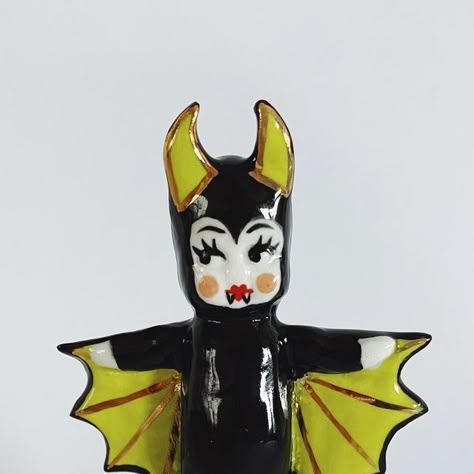 Lucy McCall on Instagram: "Bat Ornament Approx 12 cm Handmade in Porcelain Will be having a shop update tomorrow 8pm UK time including bats, a few seconds and plates. This will be the last update until start of October (autumn/Halloween) date tbc. 🧡" Lucy Mccall, Kitsch Halloween, Halloween Trinkets, Halloween Decorations Vintage, Halloween House Decorations, Kitschy Halloween, Kitschy Aesthetic, Halloween Decor Inspiration, Bat Decor