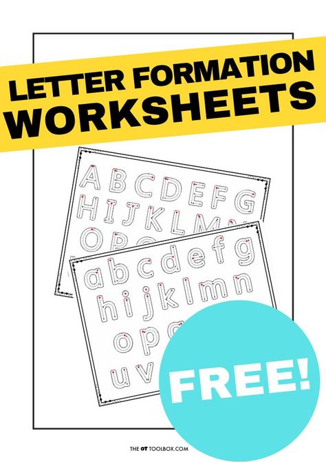 Free letter formation worksheets for teaching kids to write upper case letters and lowercase letters. Free printable letter formation worksheets. Alphabet Letter Writing Practice, Letter Printing Practice Free Printable, Tracing Uppercase Letters Free Printable, Teaching Letter Formation, Teaching How To Write Letters, Free Letter Formation Printables, Learning To Write Letters Printables, Letter Formation Rhymes Free Printable, Free Printable Pre Writing Practice