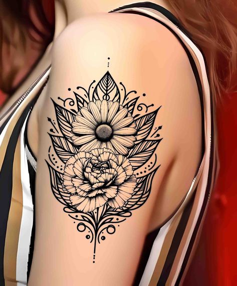 Carnations And Daisies, Daisy Tattoos, January Flower, Walking Hand In Hand, Legacy Of Love, Carnation Tattoo, Tattoos For Couples, January Birth Flowers, Daisy Tattoo