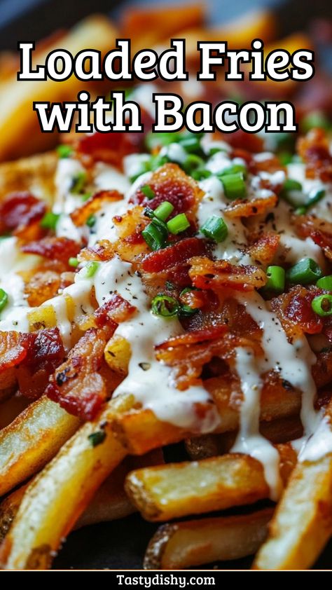 Loaded Bacon Fries: The Ultimate Comfort Food Delight! - Delicious Recipes - Easy Cooking Ideas and Tasty Dishes Loaded Bacon Cheese Fries, Fully Loaded Fries, Loaded Fries Ideas, Loaded French Fries Recipe, Bacon Dinner Recipes, Loaded Cheese Fries, Loaded French Fries, Tasty Dinner Ideas, Loaded Fries Recipe