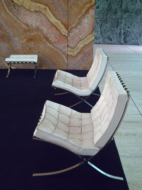 Barcelona Chair by Ludwig Mies van der Rohe - photo by Carlos Lorenzo - www.barcelonaphotoblog.com #barcelonachair #design #miesvanderrohe #barcelona Mies Van Der Rohe Barcelona Pavilion, Barcelona Chairs, Unique Chairs Design, Barcelona Pavilion, Ludwig Mies Van Der Rohe, Pierre Paulin, Unique Chair, Elegant Chair, Perfect Chair