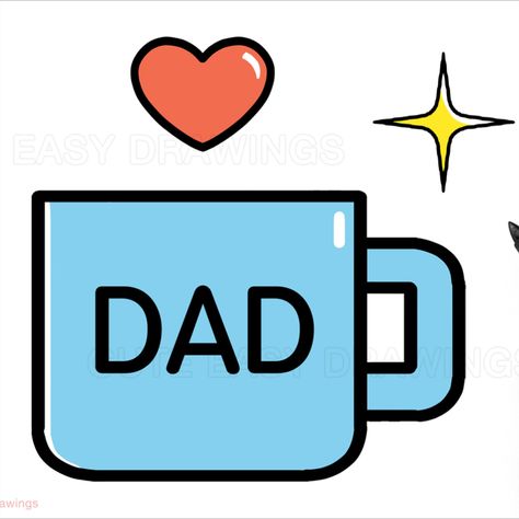 Cup Drawing, Fathers day Father's Day Drawings, Father's Day Drawing, Cute Small Drawings, Father And Daughter Love, Fathers Day Cake, Small Drawings, What To Draw, Mini Drawings, Drawing Easy