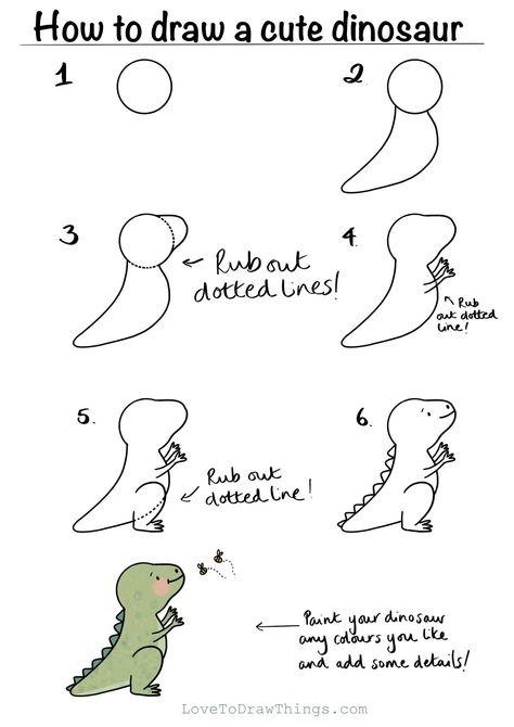 Trin For Trin Tegning, How To Draw Cute, Easy Step By Step Drawing, Drawing Lessons For Kids, Dinosaur Drawing, Draw Cute, Easy Drawings For Kids, Easy Doodle Art, Homeschool Art