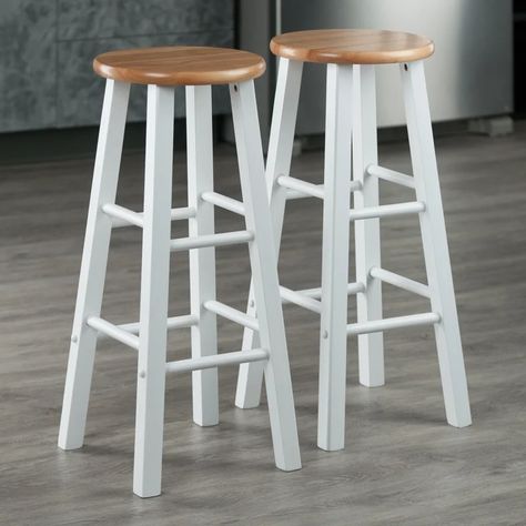 Andover Mills™ Chason 2 Piece 29" Bar Stools & Reviews | Wayfair Transitional Bar, Wood Element, Home Bar Setup, Bar Stool Seats, White Bar Stools, Stool Wood, Backless Stools, Designer Bar Stools, High Stool