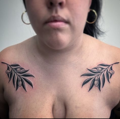 Some olive branch collarbone adornments 🌿🖤 #tattoo #satx #sanantoniotattooartist #sanantonio #blackworkers #ornamentaltattoo #tattoos #tattooinspiration #texastattooartist Olive Branch Tattoo Neo Traditional, Traditional Olive Branch Tattoo, Olive Branch Elbow Tattoo, Olive Branch Tattoo Color, Collarbone Tattoo Olive Branch, Olive Branch Tattoo, Ornamental Tattoo, Branch Tattoo, Olive Branch