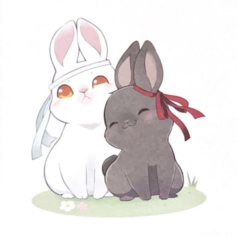 Bunny Wei Wuxian, Wei Wuxian X Lan Wangji Bunny, The Untamed Bunnies, Grandmaster Of Demonic Cultivation Art, Wangxian Rabbit, Bunny Wangxian, Mdzs Bunnies, Wei Wuxian Chibi, Wwx X Lwj