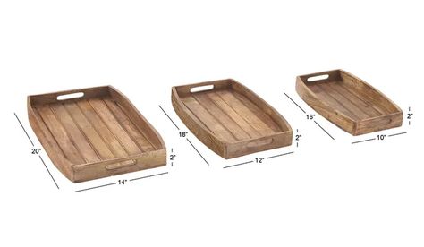 Rustic Brown Mango Wood Rustic Set of 3 Trays — Pier 1 Bed Trays, Rustic Tray, Bed Tray, Desk Tray, Ottoman Tray, Tray Design, Wood Rustic, Food Display, Tray Set