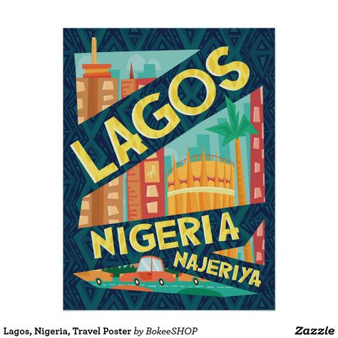 Lagos, Nigeria, Travel Poster Lagos Africa, Nigeria Travel, Nigeria Africa, Promotional Poster, Retro Travel Poster, Lagos Nigeria, Vector Portrait, Poster Ideas, Wedding Program