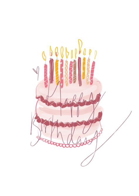 Realism Watercolor, Birthday Cake Illustration, Happy Birthday Icons, Happy Birthday Illustration, Snap Words, Birthday Icon, Cake Illustration, Abstract Realism, Happy Birthday Text