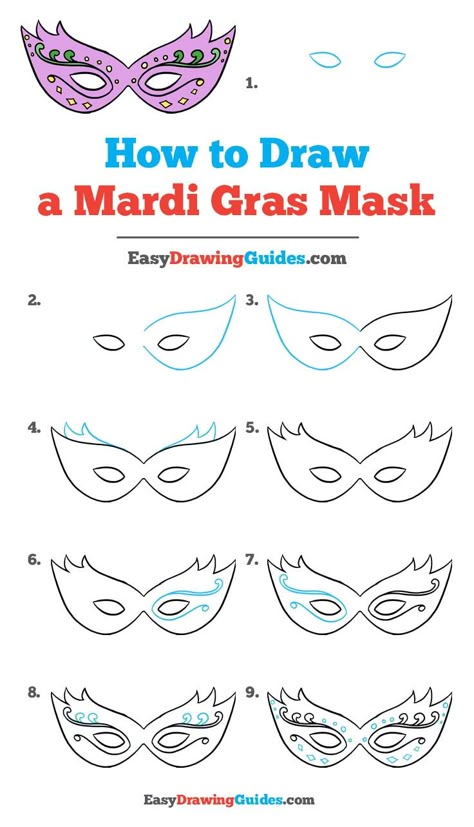 Learn How to Draw a Mardi Gras Mask: Easy Step-by-Step Drawing Tutorial for Kids and Beginners. #MardiGras #Mask #DrawingTutorial #EasyDrawing See the full tutorial at https://easydrawingguides.com/how-to-draw-a-mardi-gras-mask/. Mardi Gras Drawing Easy, Masquerade Mask Drawing Easy, Mardi Gras Mask Drawing, Carnival Drawing Easy, Mardi Gras Doodles, How To Draw Mask, How To Draw A Mask, Carnival Mask Drawing, Mardi Gras Drawing