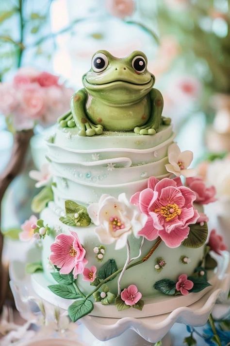 Enchanting Princess and the Frog Cake Ideas Princess Frog Cake, Tiana Birthday Cake, Frog Cake Ideas, Princess And The Frog Cake, Frog Cake, Small Birthday Cakes, Enchanted Cottage, Frog Theme, Frog Princess