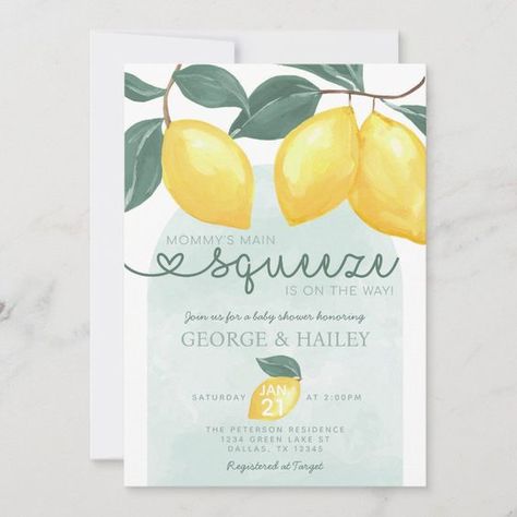 Lemon Baby Shower Invitations, Mommy’s Main Squeeze, Little Lemon Baby Shower Theme, Summer Boy Baby Shower Themes, Positano Baby Shower Theme, Lemon Theme Baby Shower Ideas, Baby Shower Lemon Theme, Lemon Baby Shower Theme Boy, Lemon Baby Shower Ideas