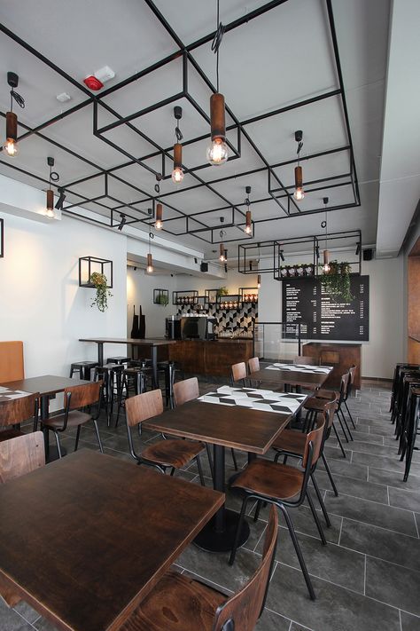 Industrial Restaurant Interior, Industrial Cafe, Industrial Wall Decor, Design Cafe, Industrial Restaurant, Coffee Shops Interior, Industrial Livingroom, Bedroom Ceiling, Cafe Interior Design