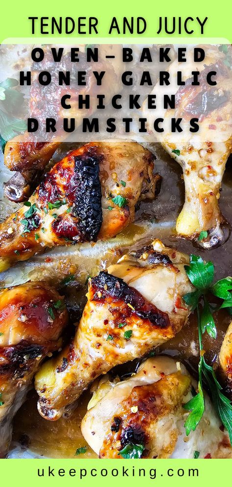 Looking for a simple yet flavorful dinner? Try these Oven-Baked Honey Garlic Chicken Drumsticks! They’re marinated in a delicious honey garlic sauce, then baked until crispy on the outside and juicy on the inside. The sticky sweet and savory flavors are sure to be a hit. Plus, they’re super easy to make with minimal cleanup—just marinate, bake, and enjoy! Perfect for weeknight dinners or a crowd-pleasing meal. Serve with your favorite sides for a complete and tasty dish. Honey Garlic Chicken Drumsticks, Drumstick Recipes Baked, Chicken Drumstick Recipes Oven, Garlic Chicken Drumsticks, Easy Chicken Drumstick Recipes, Drumstick Recipes Oven, Chicken Drumsticks Oven, Baked Drumsticks, Baked Honey Garlic Chicken