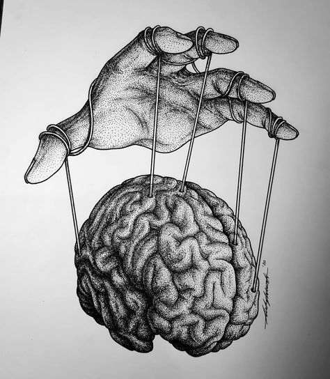 Scrambled Mind Drawing, Out Of Place Art Drawings, Words Drawings Art, Mind Blown Art, Individualism Art, Stippling Drawing Artworks, Superpower Drawing, Stippling Drawing Ideas, Pointilism Tattoos