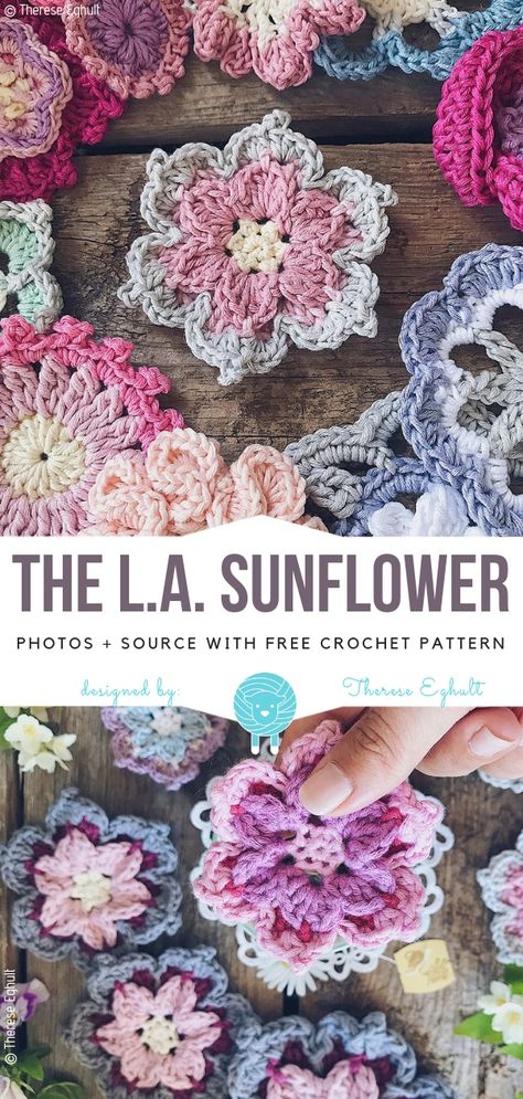 Crochet Puff Flower, Sunflower Crochet, Beau Crochet, Crochet Flowers Easy, Confection Au Crochet, Crochet Flowers Free Pattern, Crocheted Flowers, Crochet Simple, Crochet Flower Tutorial