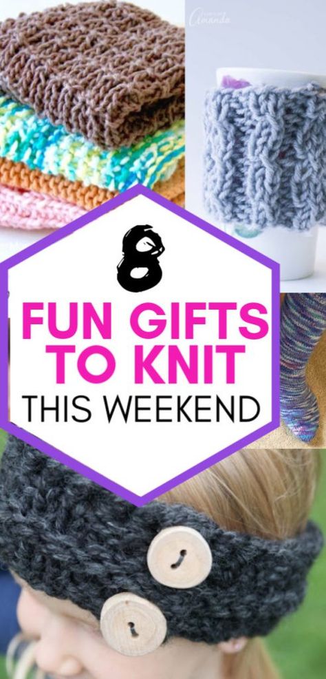 These quick gifts to know this weekend are perfect for DIY knitted gifts for coworkers, bridal showers or Christmas gifts. If you want some quick knitted gifts to make even if you are not an experienced knitter, check out this list! Knit Christmas Gifts, Gifts To Knit, Knit Gifts, Headband Knitting Pattern, Quick Knitting Projects, Quick Christmas Gifts, Headband Knitting, Knitting Terms, Knitting Crafts