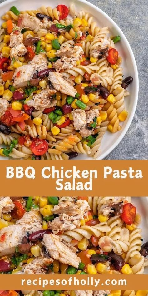 BBQ Chicken Pasta Salad - Recipes of Holly Bbq Chicken Pasta Salad, Bbq Chicken Pasta, Pasta With Mayonnaise, Chicken Pasta Salad Recipes, Pasta Making, Chilled Desserts, Chicken Burritos, Chicken Pasta Salad, Small Pasta