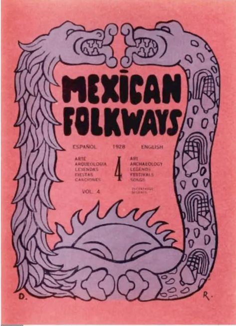 Mexican Folkways, Vol. 4, No. 4, Oct–Dec, 1928 S Graphic Design, Diego Rivera Art, Mesoamerican Architecture, Mexican Graphic Design, Mexican Fonts, Village Festival, Folk Songs, Diego Rivera, Mexican Designs