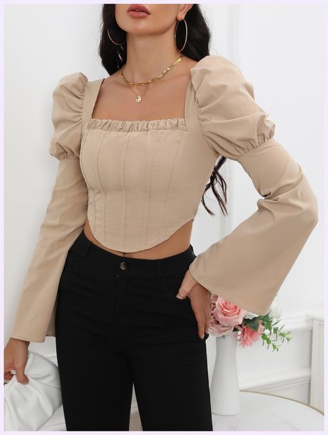 Formal Tops For Women Blouses Fashion, Fancy Top Design, Satin Top Outfit, Formal Tops For Women, Top Designs For Women, Corset Fashion Outfits, Formal Tops, Crop Top Designs, Women Blouses Fashion